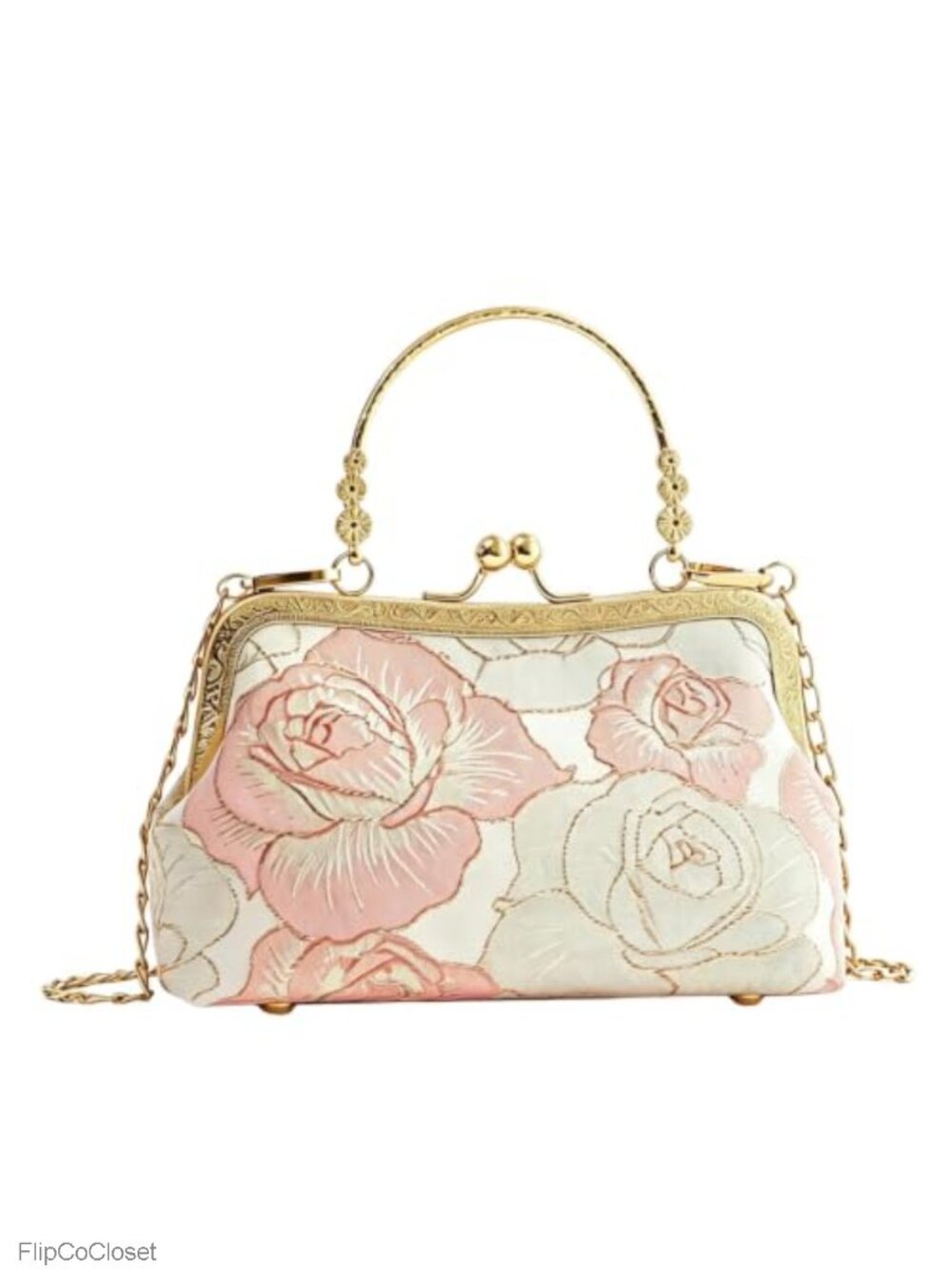 Wynndora Floral Rose Mini Clutch Kiss Lock Metal Handles Crossbody
